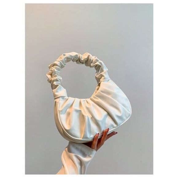 Modern Women'S Pleated Handbags Ruched Top Handle Satchel Bag Denim Clutch Bag - Picture 4 of 7